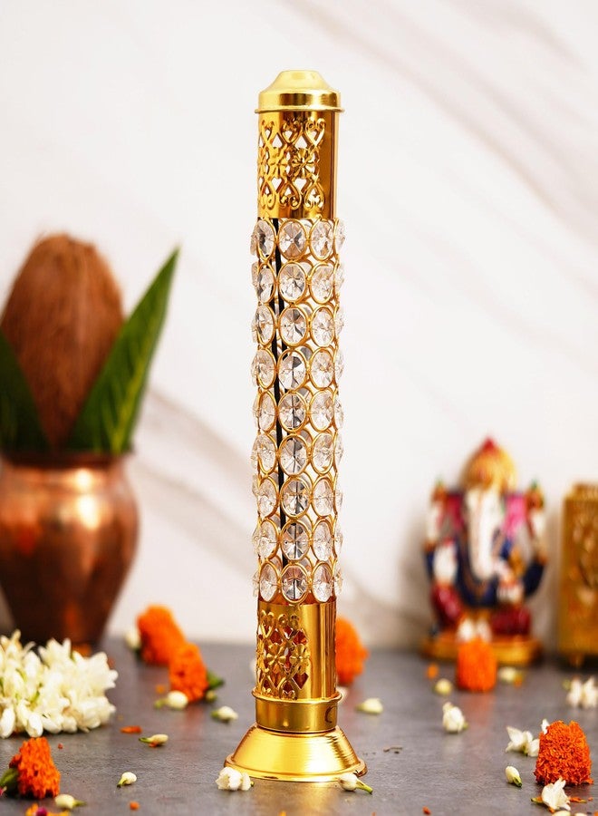 Webelkart Traditional Brass Crystal Incense Holder| Agarbatti Stand with Ash Catcher Incense Holder Stick Holder for Pooja, Decor Burner for Home Office Decoration (11.5" Inches) - Image 2